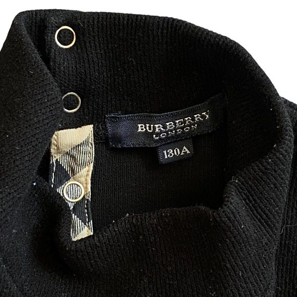 Authentic Burberry London Girls Black Mock Neck Sweater w/ Nova Check 130 - Picture 4 of 6